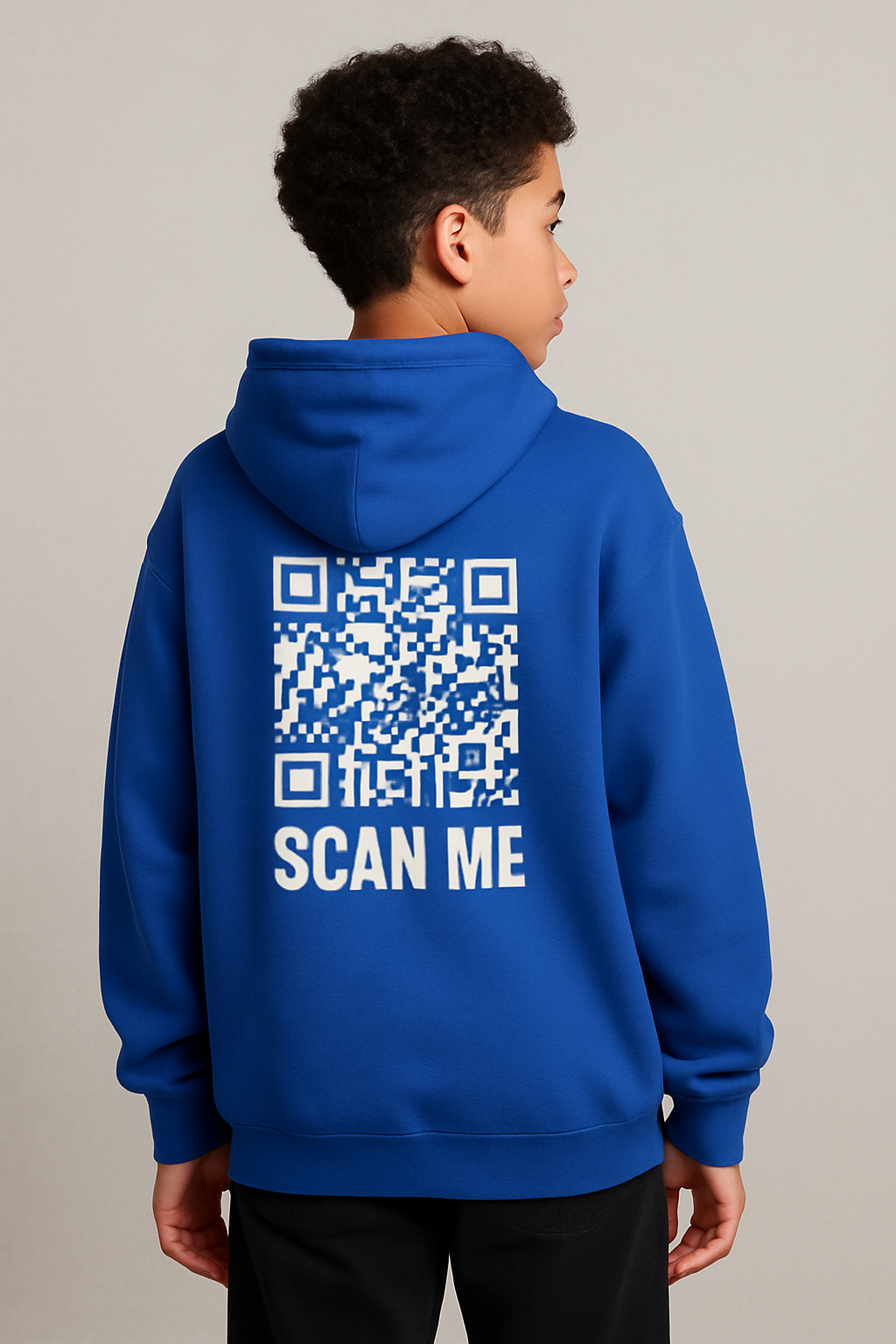 True Royal Blue Hoodie – White QR